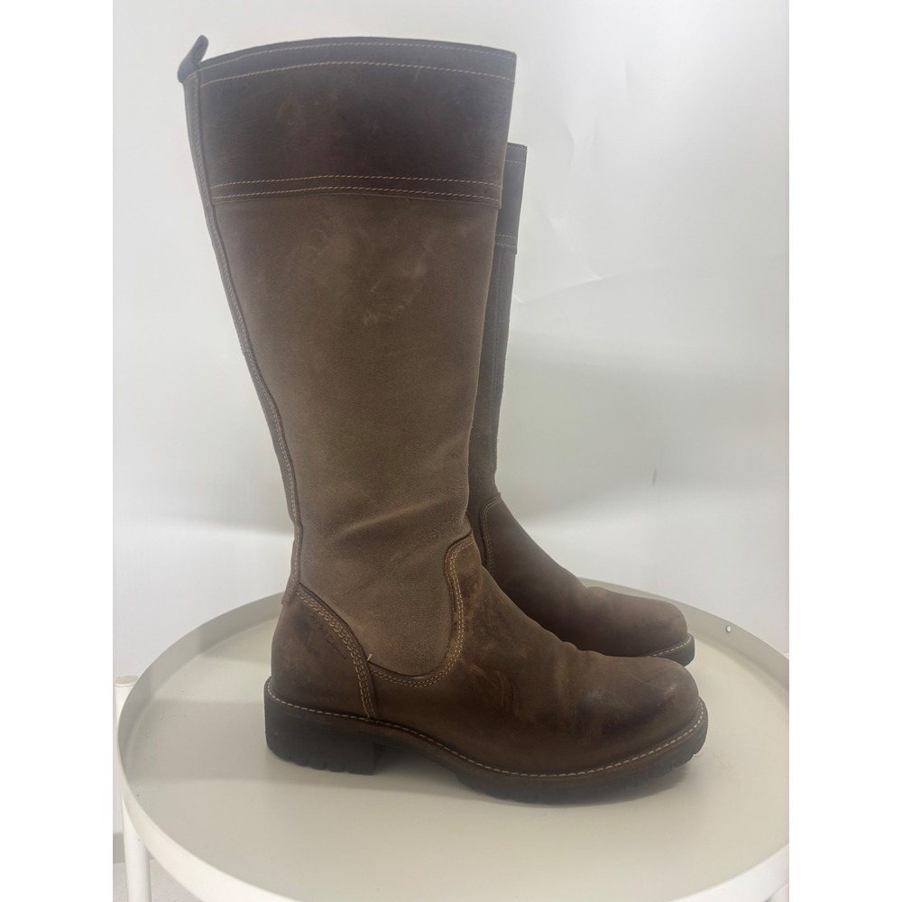 Ecco Elaine HydroMax Brown Leather Suede Tall Riding Boot Nubuck Lug‎ Sole 7.5